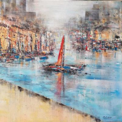 Anita Voloir Bateau Rouge 60x60 Acrylique